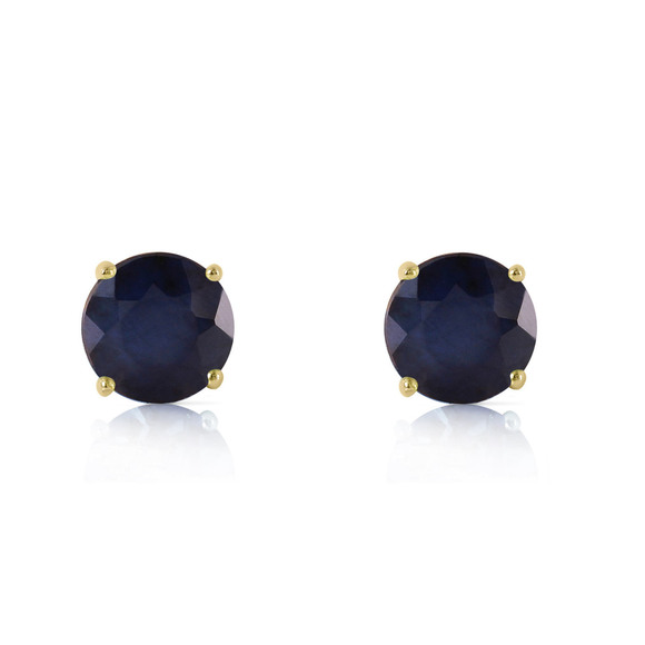 14K. SOLID GOLD STUD EARRINGS WITH NATURAL SAPPHIRES (Yellow Gold) - Picture 2 of 3